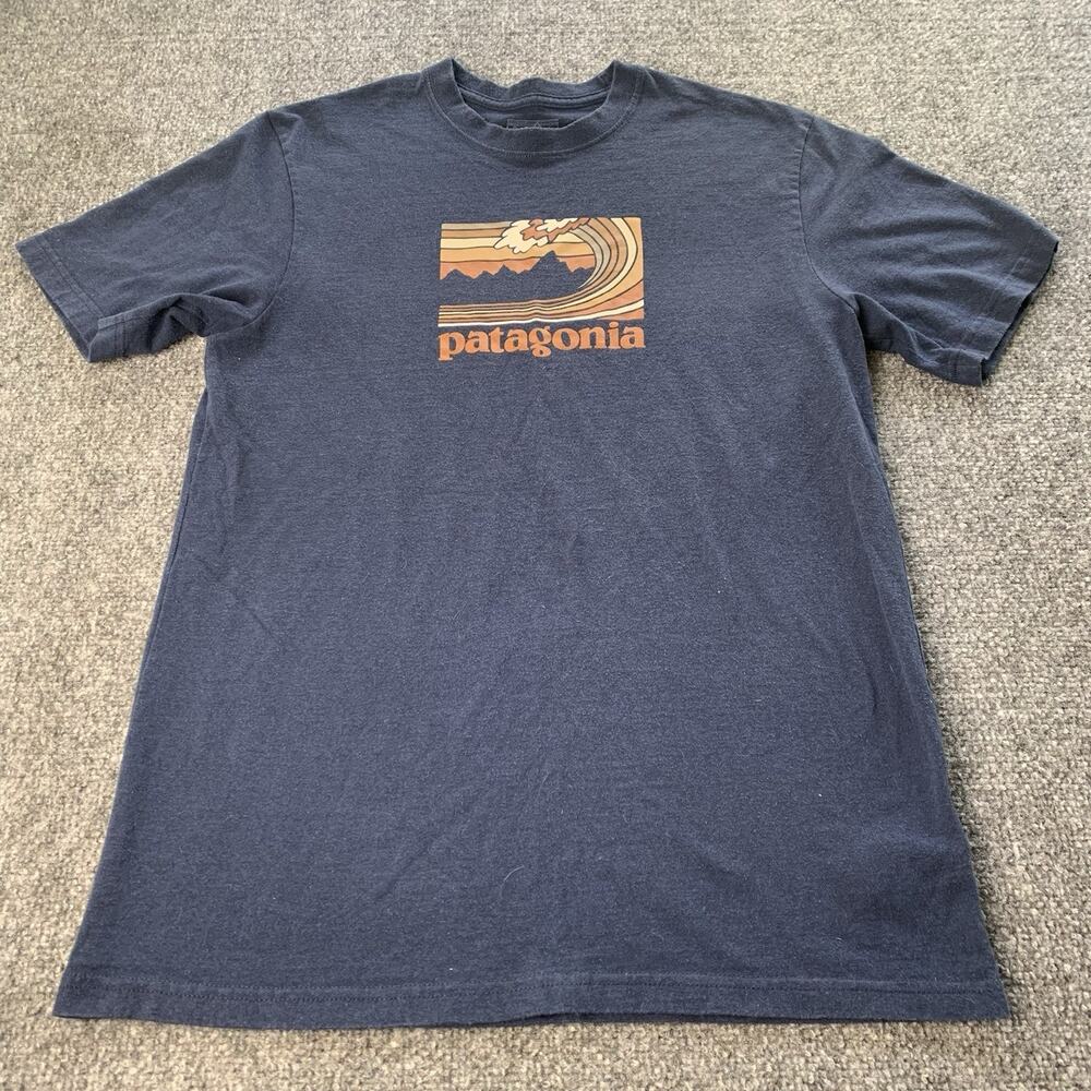 Patagonia Shirt Mens Medium Framed Fitz Roy Responsibili Tee Navy Blue